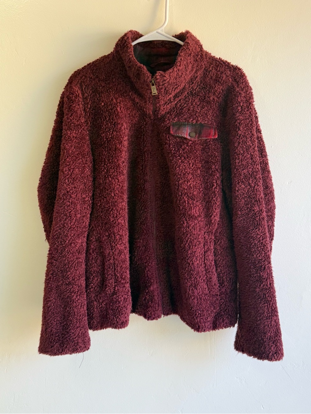 Pendleton Women’s Sherpa Burgundy Full Zip Plaid Chest Pocket Jacket size XL
